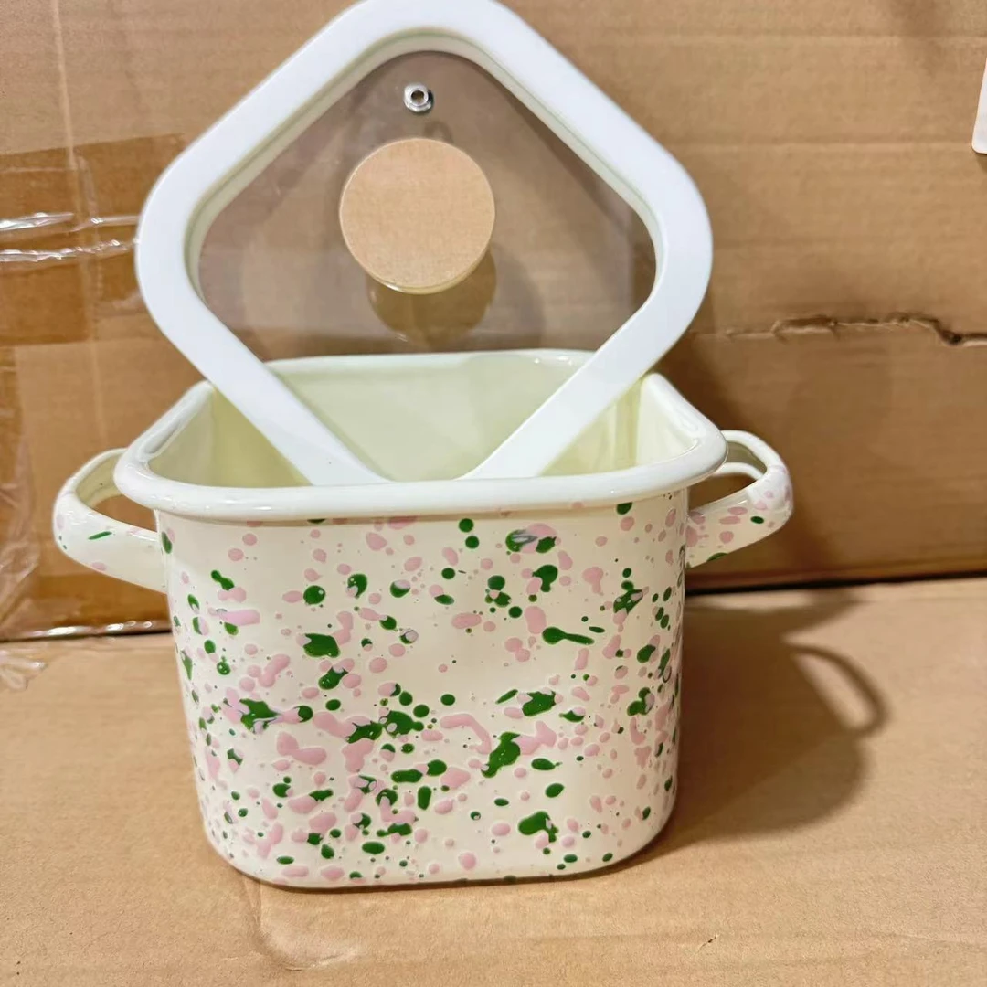 【设计师款】粉绿泼墨 加厚款双耳小方锅 15CM 容量1.8L