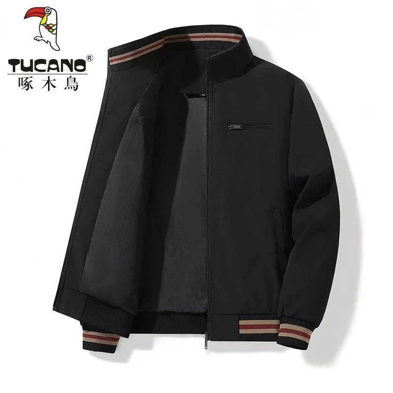 啄木鸟秋冬新品新款外套中老年人男士行政夹克加绒加厚男秋装中年