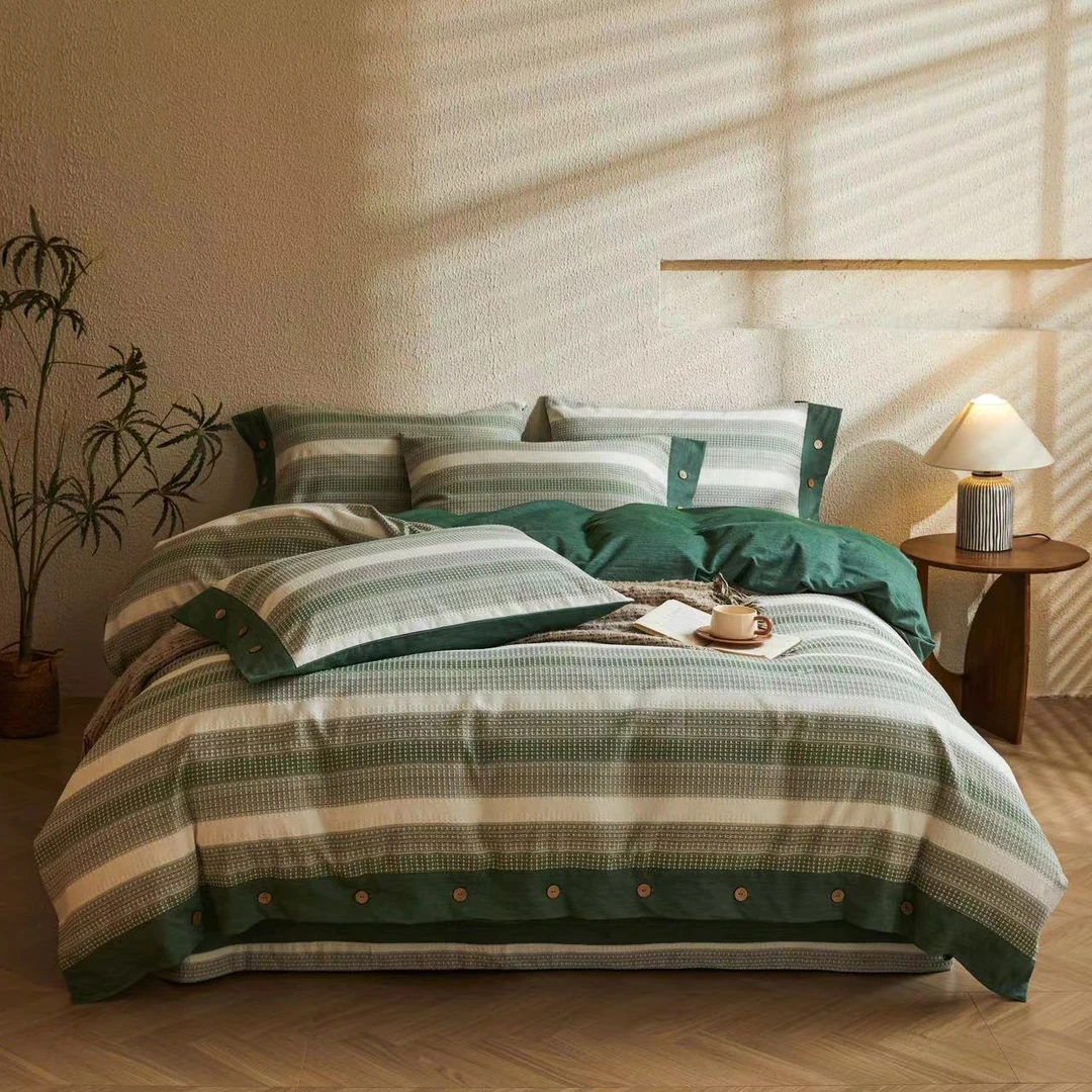 庄织正品老粗布加厚全棉四件套华夫大提花柔软工艺秋冬新品保暖