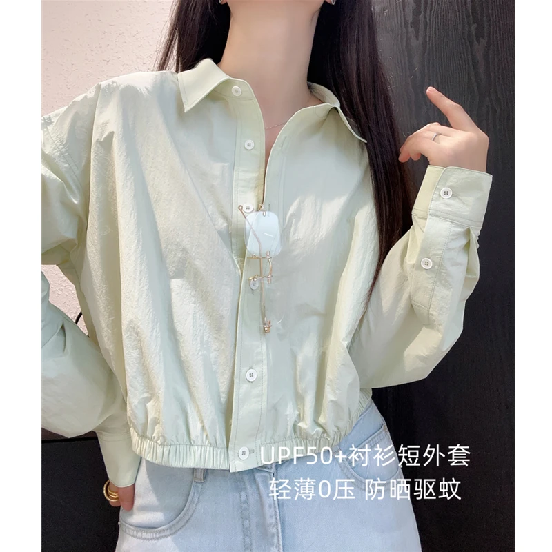 UPF50+！凉感轻薄防晒衣翻领长袖衬衫夹克宽松小个子短外套女夏新