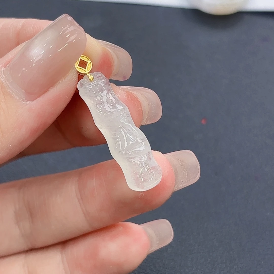 翡翠18K金镶嵌颈饰用****3竹节吊坠