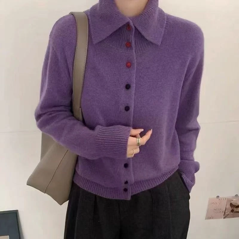 （246/248/247）翻领长袖针织开衫宽松秋冬单排扣设计感