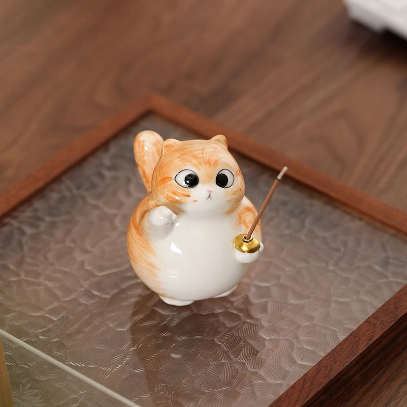 【重生】线香插底座可爱小猫咪香座香炉家用室内檀香茶道摆件饰品