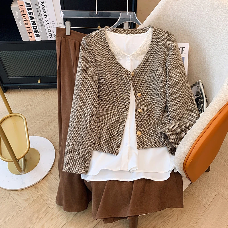 时尚宽松小众洋气显瘦气质百搭设计感大码女装三件套2025秋季纯色