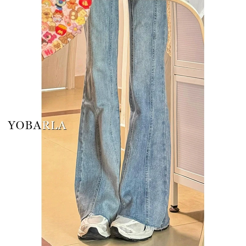 复古微喇牛仔裤女秋冬新款大码胖mm高腰弹力梨形身材显瘦马蹄裤子
