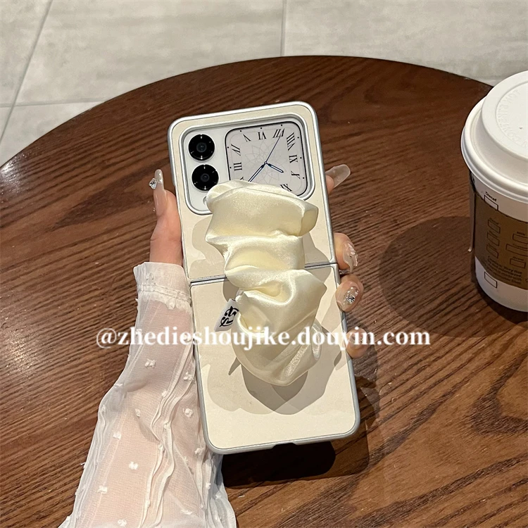 适用华为novaflip手机壳折叠屏素皮丝绸纹丝巾腕带超薄防摔保护壳