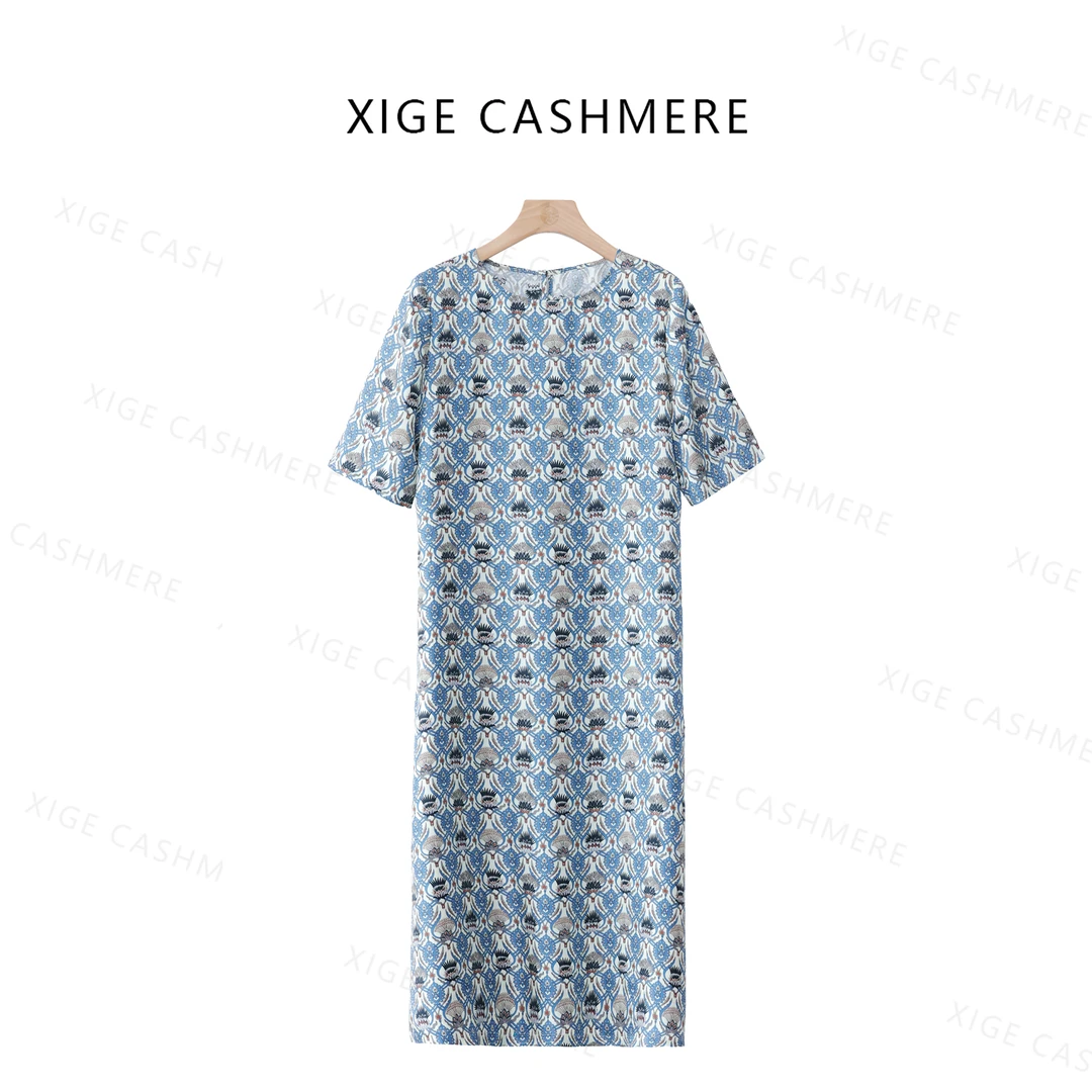 【总要有一条花裙子】喜歌 100桑蚕丝夏季直筒短袖连衣裙 7984