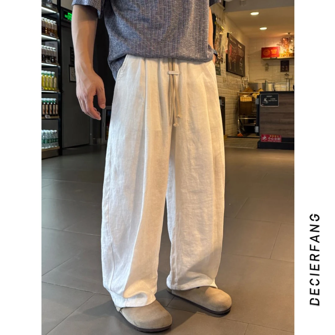 【25ss  棉麻混纺凉凉裤】 复古老钱风百搭轻薄垂感宽松休闲长裤男