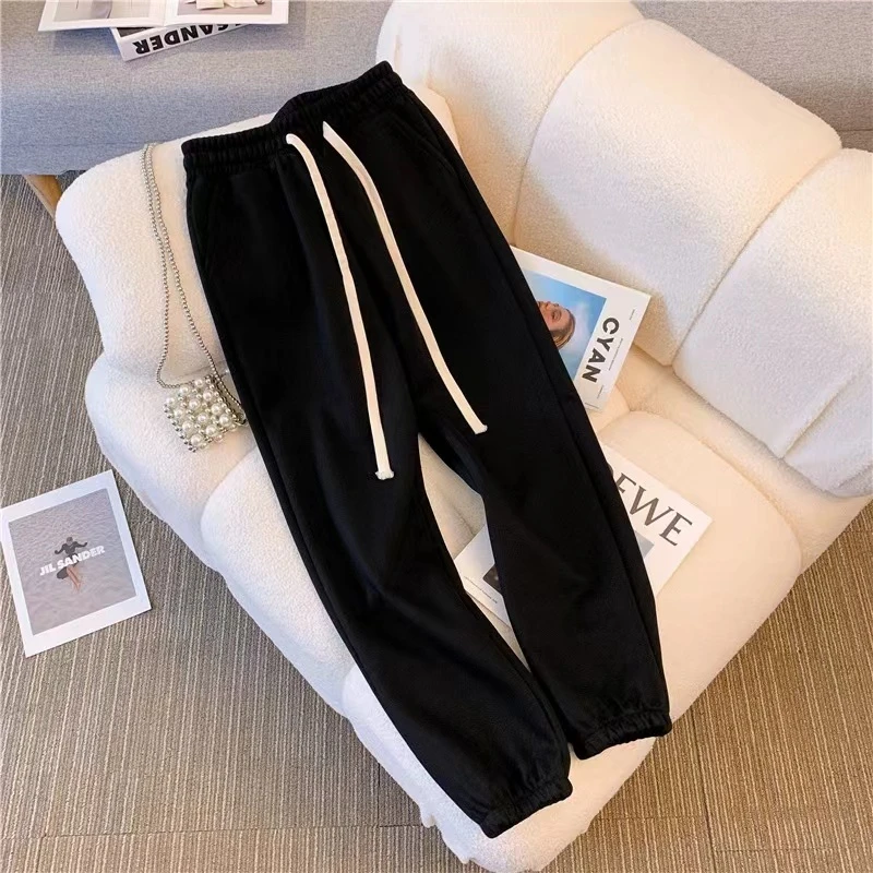 冬季新款韩版慵懒风绵羊毛桑蚕丝束脚保暖加厚哈伦裤#3171