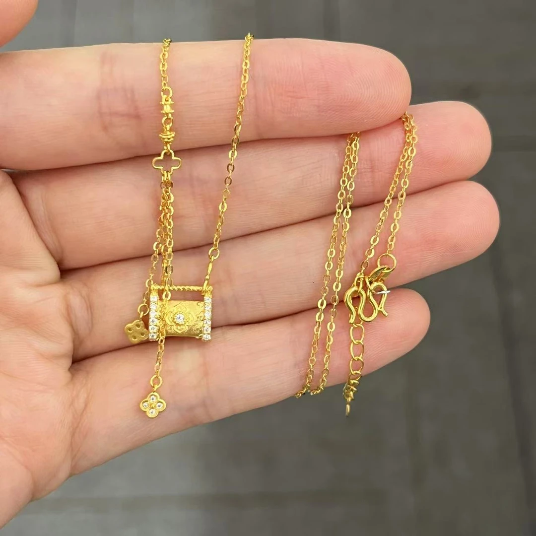 点钻小花锁套链 足金999