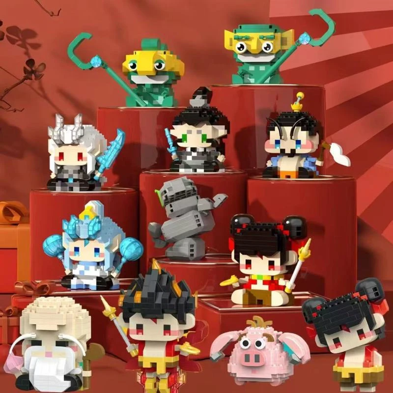 儿童益智积木哪吒魔童闹海敖丙敖光国风桌面摆件拼装玩具模型礼物