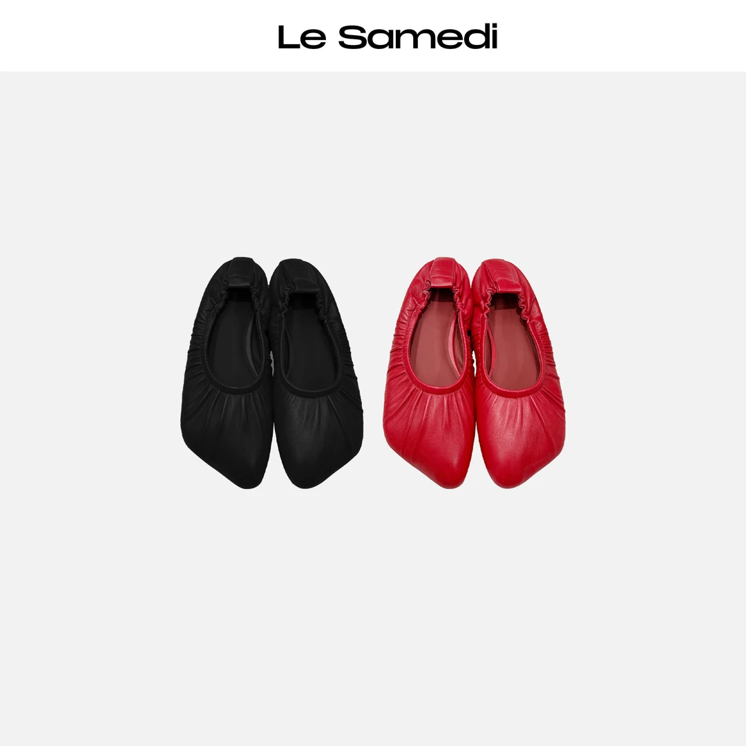 Le Samedi【云朵玛丽】不规则异形鞋头羊皮褶皱单鞋奶奶鞋