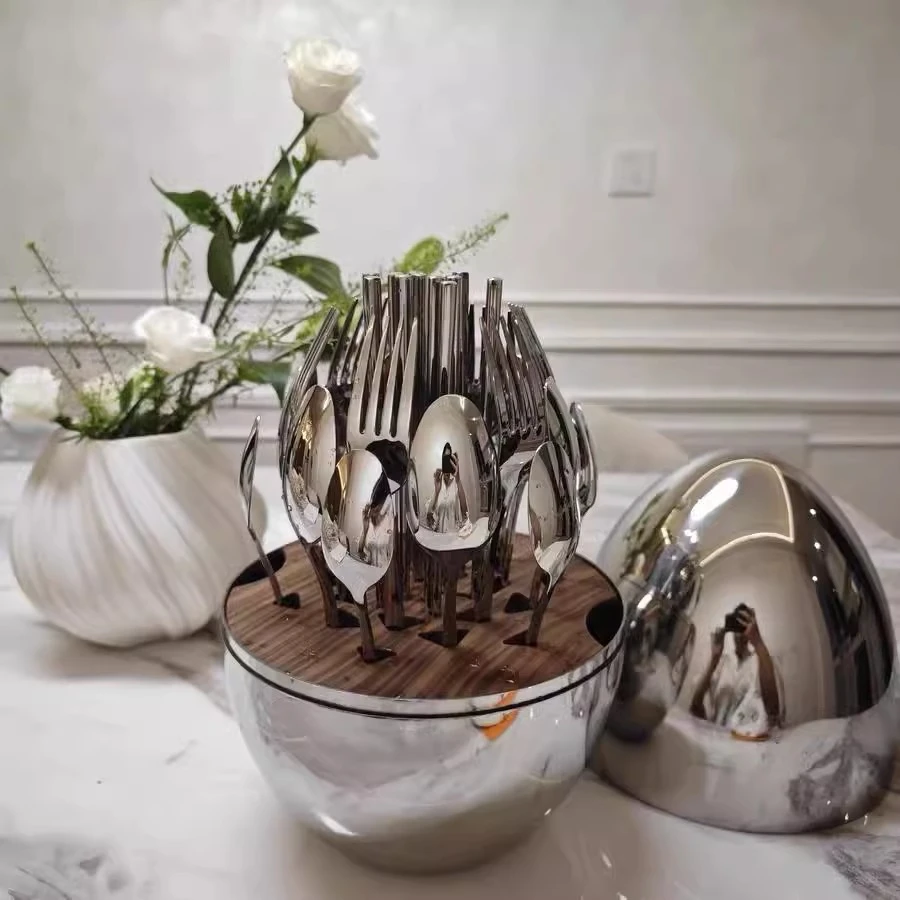 【颐凡】心境蛋MOOD大银蛋餐具不锈钢西餐刀叉勺24件套银蛋蛋形套装