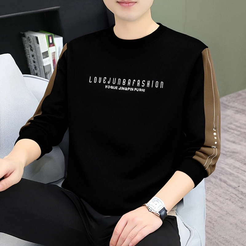 拼接潮流套头卫衣男秋季新款宽松百搭长袖T恤男士春秋款休闲上衣