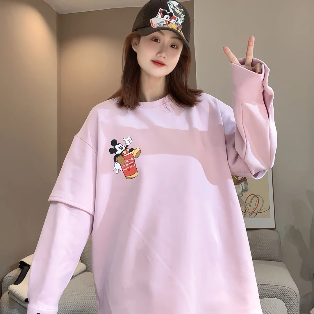 【FANG方方】韩版假两件长袖冬装新款甜酷小众中长款宽松盖臀上衣