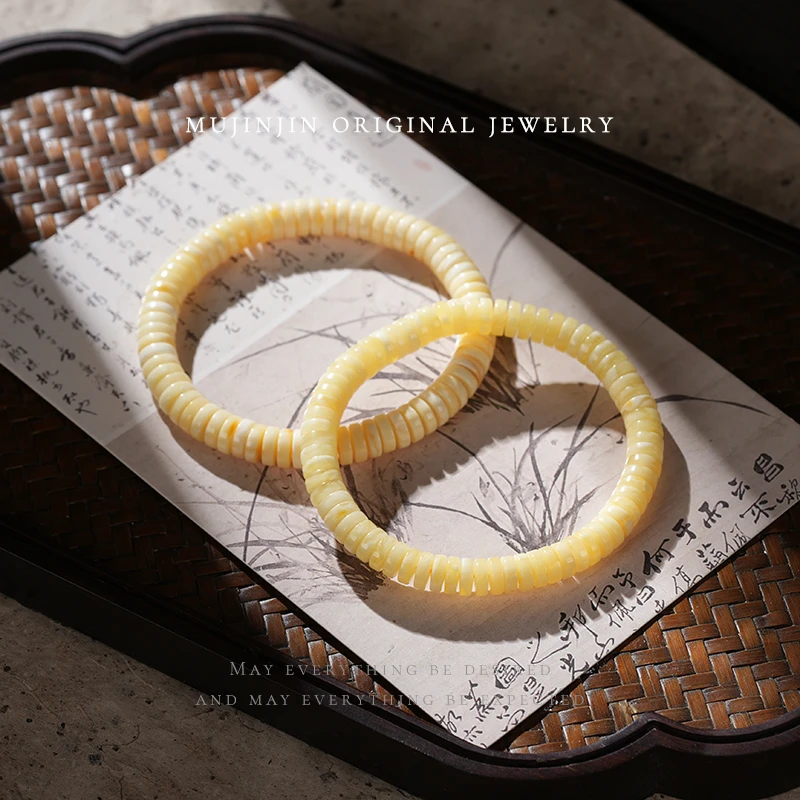 【木槿槿】天然白花蜜蜡手链女款约6-7m直切手串多样性发一