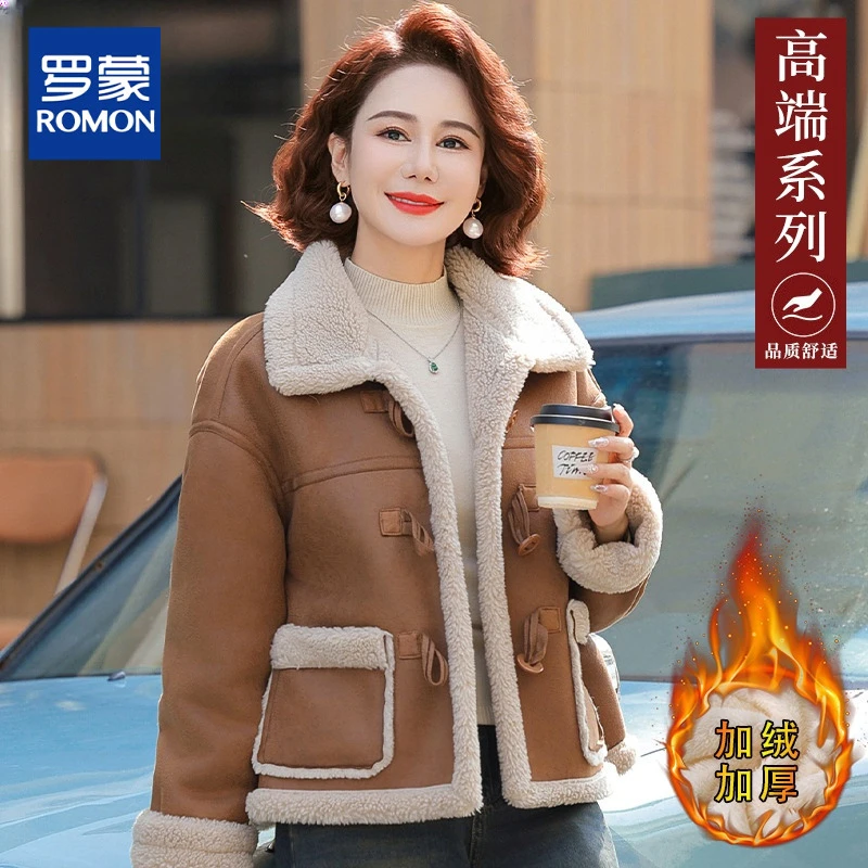 年轻妈妈冬装外套加绒加厚羊羔绒大衣中老年秋冬季皮毛一体上衣女