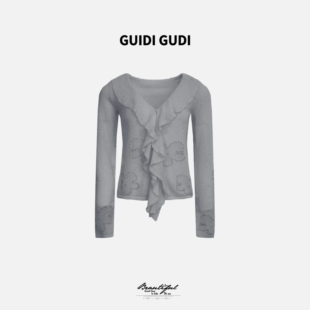 GUIDI GUDI【花作翅】羊驼毛重工花花长袖T恤/黄加蓝