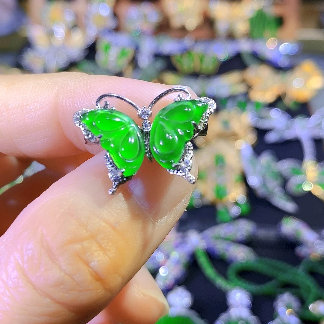 吊坠(不含链)银S925镶嵌翡翠