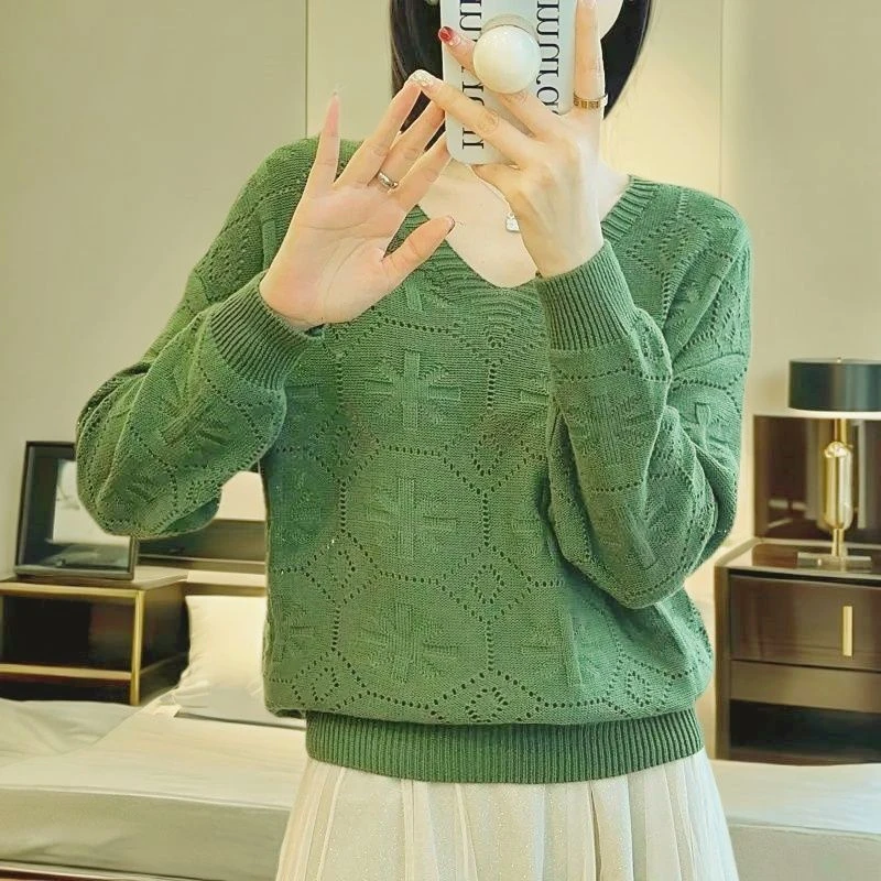 300斤加大码胖秋夏季宽松遮肉高级露肩遮肚子防晒镂空针织衫女