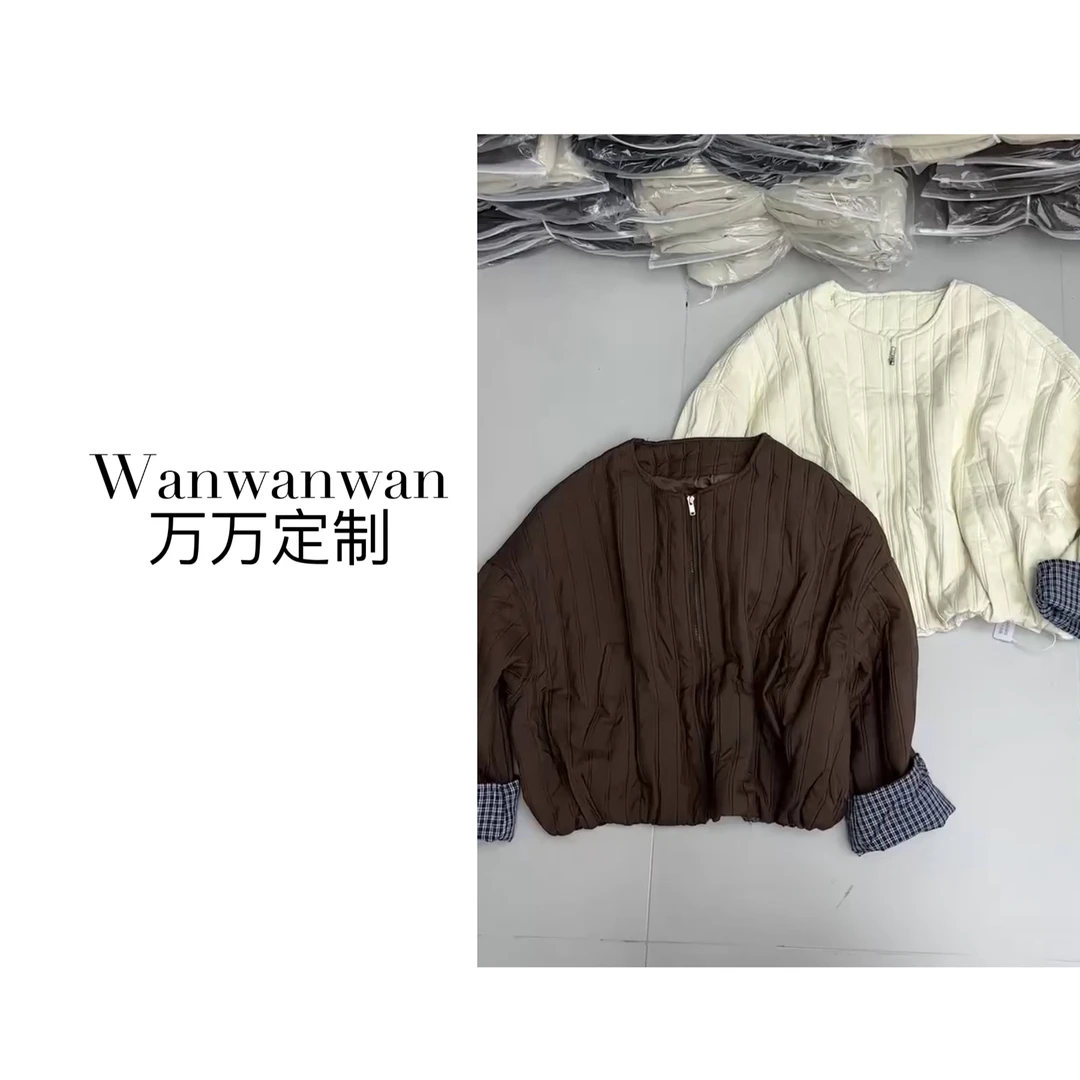 【Wanwan】秋冬新款夹棉圆领休闲拼接外套#二棉外套