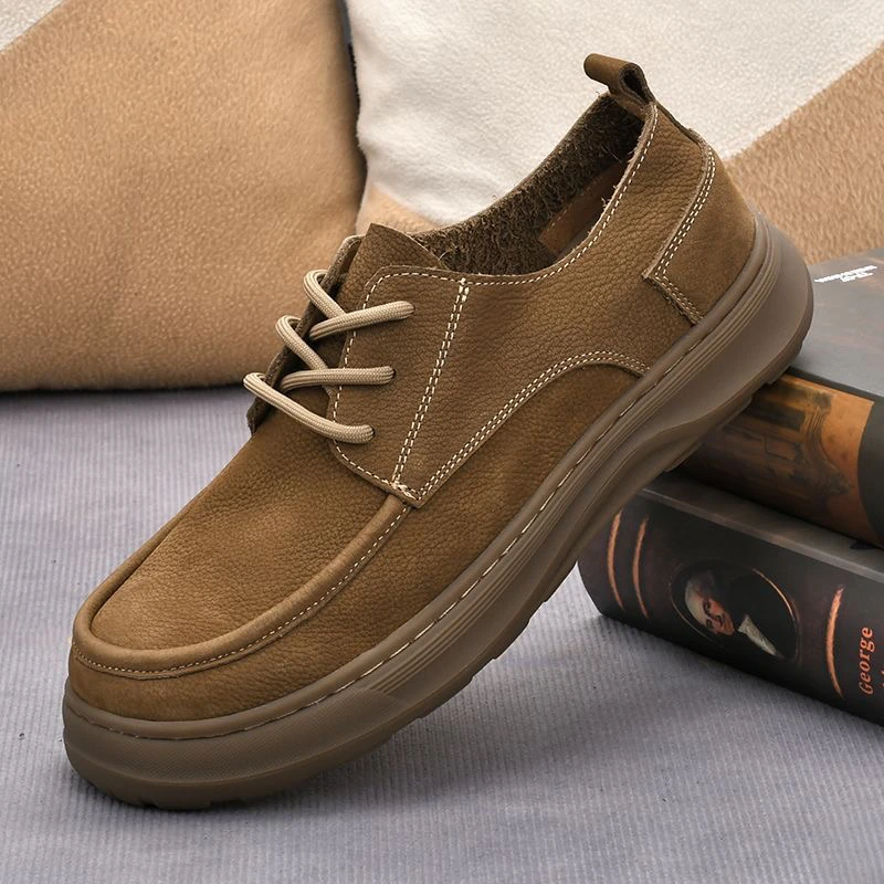 手工高端男鞋新款真皮款头软面磨砂皮单鞋透气系带复古软底皮鞋