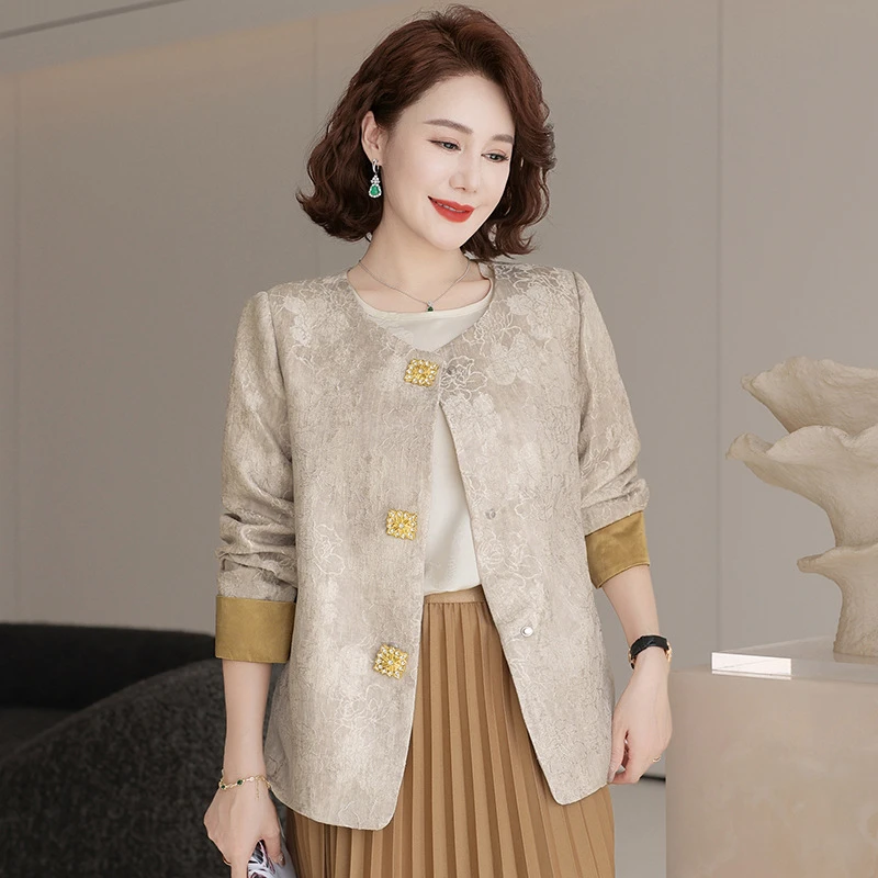 妈妈春装外套新中式国风上衣2025新款中老年女装春秋洋气夹克开衫