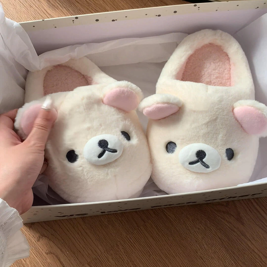 轻松熊棉拖鞋可爱保暖毛绒拖鞋女防滑冬天家居室内毛茸茸可外穿