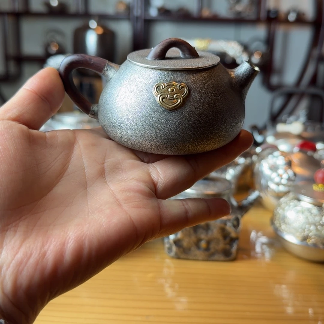 足银999纯手工石瓢小泡壶