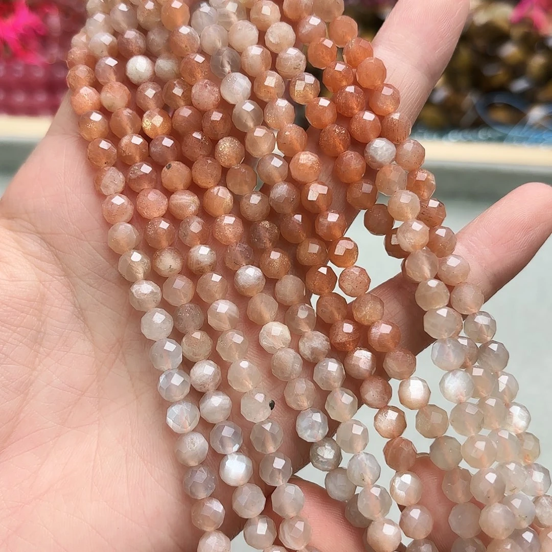 玛瑙/玉髓未镶嵌珠宝半成品卡6太阳石渐变圆切一条