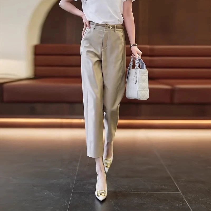 拉夏贝尔小个子百搭九分阔腿裤2025新款西装裤高腰通勤静奢休闲裤