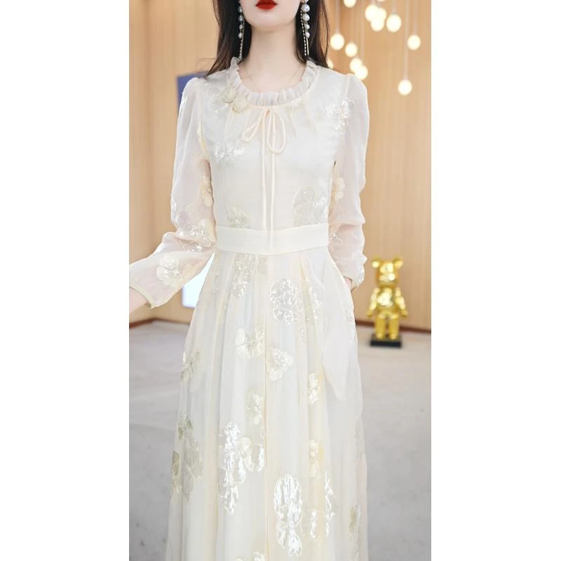 美瑞【连衣裙】木耳领仙气优雅显瘦收腰连衣裙M-4XL