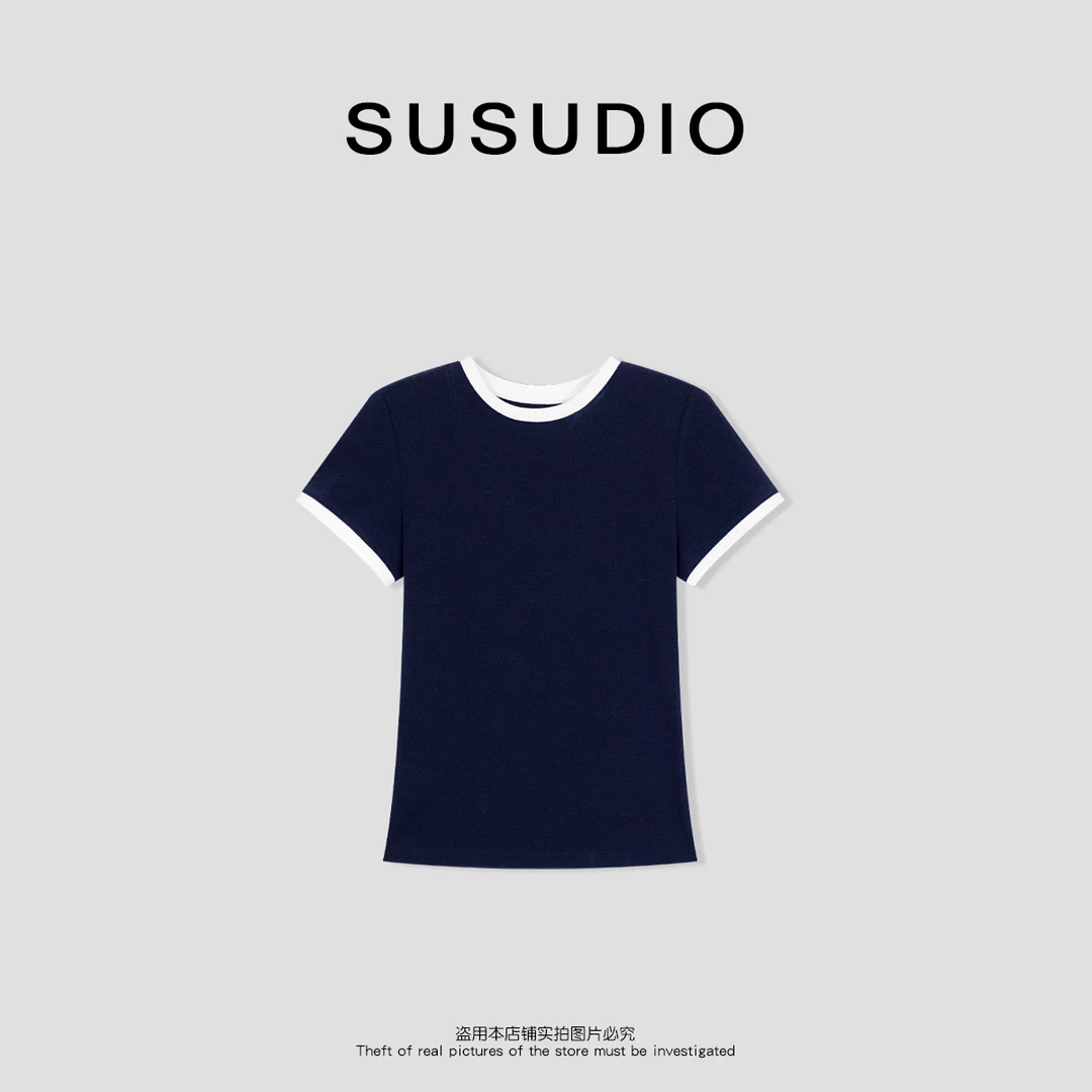 SUSUDIO 设计款拼色百搭简约短袖T恤10026