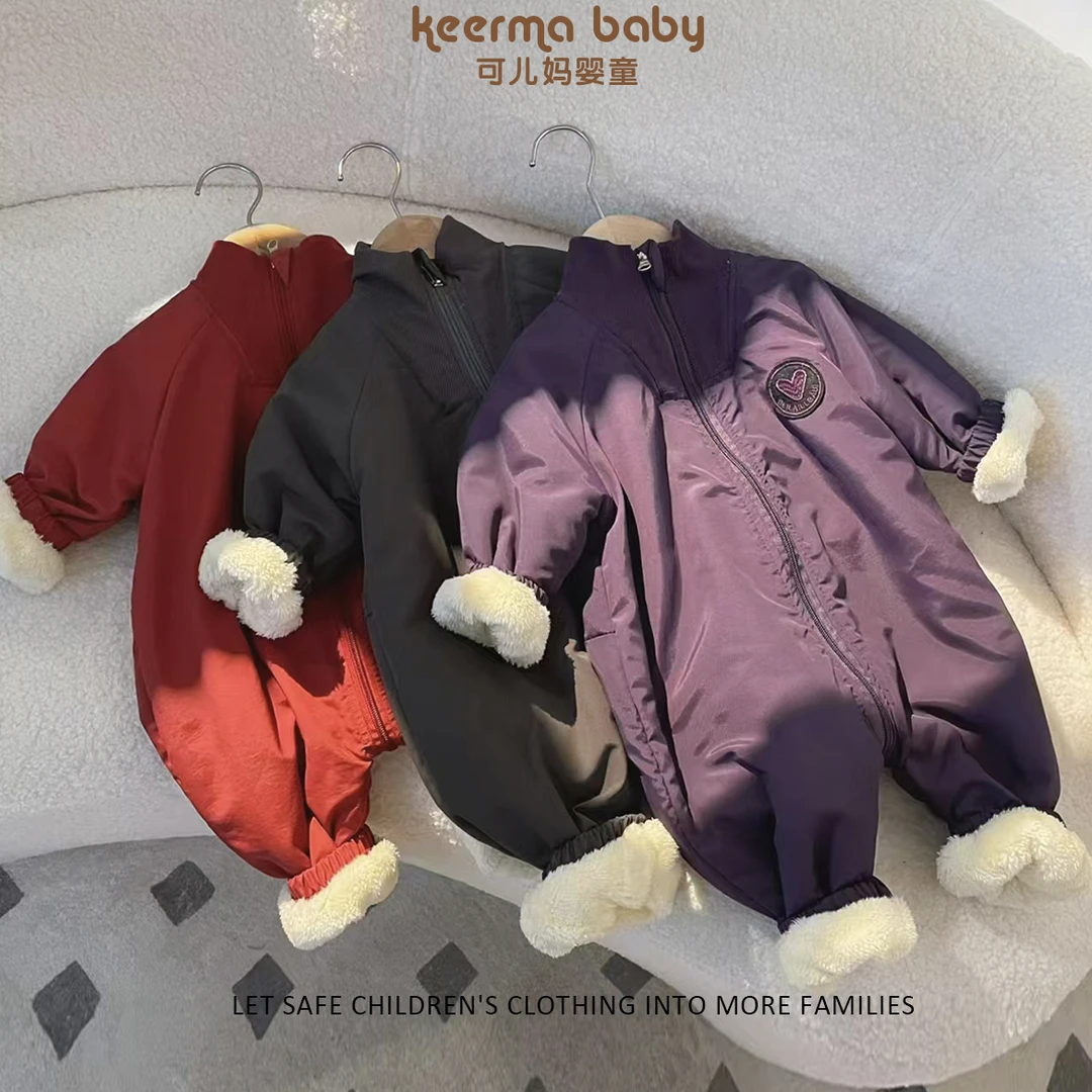 【拜年服冲锋衣】连体棉服竖领爱心冲锋连体休闲宝宝加绒运动韩版