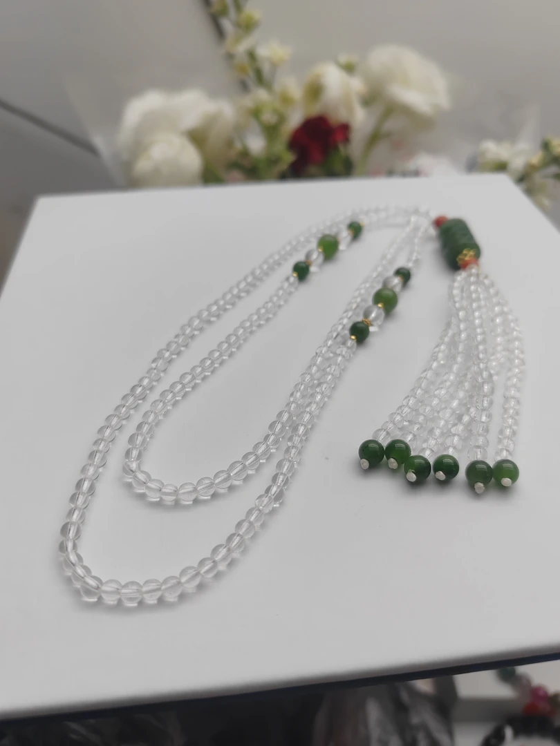 天然白水晶毛衣链