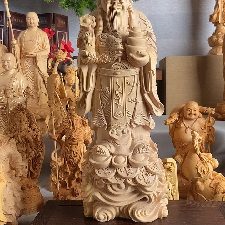 黄杨木再**湖小叶黄杨木雕35高财神