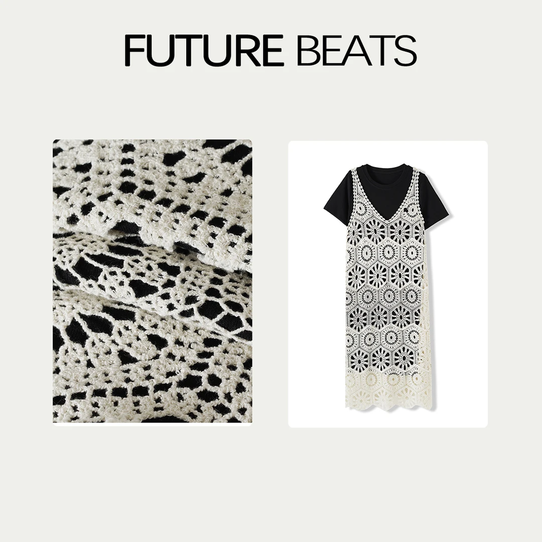 FUTURE BEATS夏季针织镂空吊带叠穿两件短袖长款连衣裙PSX96590