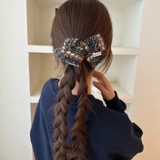 费尔岛风蝴蝶结毛毛一字夹ins风高级感后脑勺抓夹