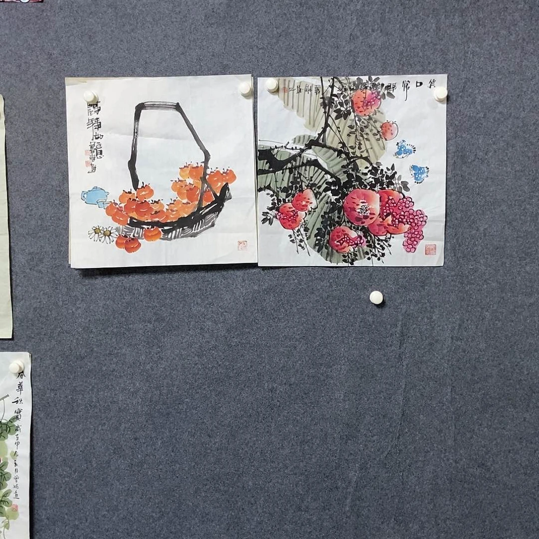 国画两幅三尺斗方精品花鸟