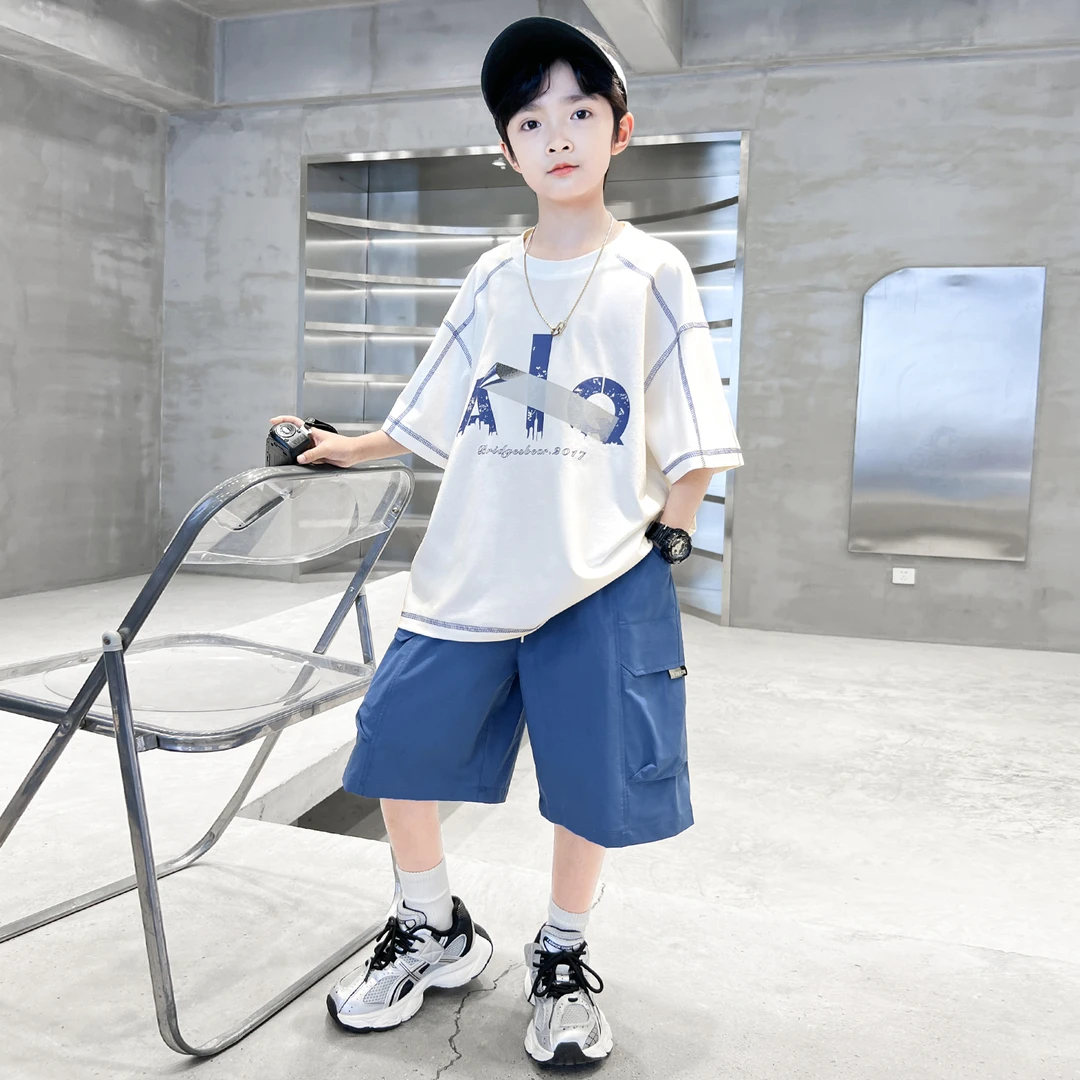 男童夏款套装2025新款短袖中大儿童七分裤两件套酷潮【MD】B5383