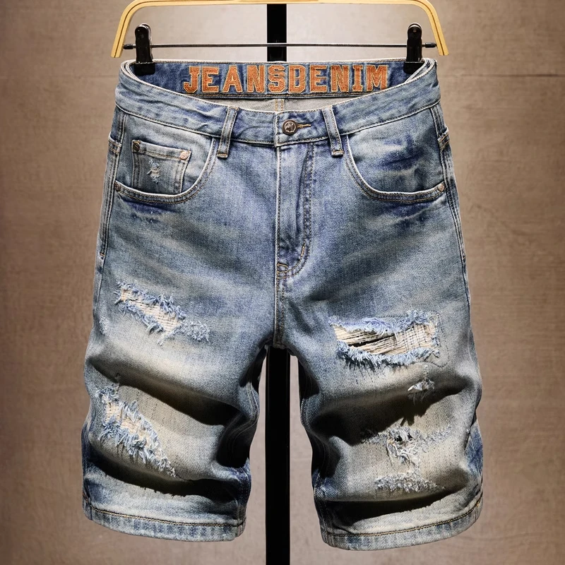 Cebrodz乞丐破洞牛仔短裤男夏季薄款潮牌痞帅宽松五分裤新款中裤
