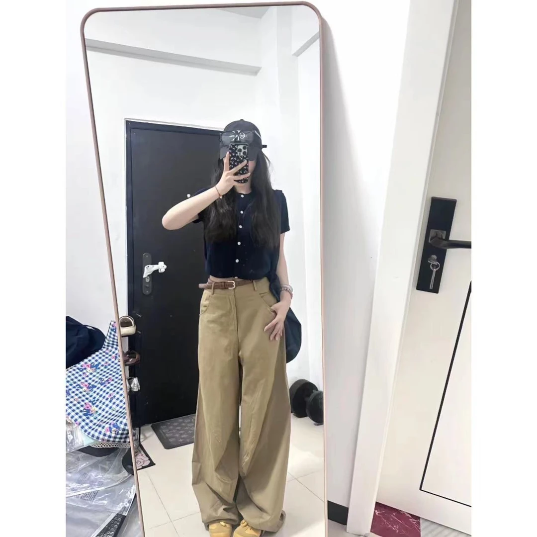 徐秋阳  卡其弧形裤   百搭舒适显瘦修身卡其弧形裤无腰带9561