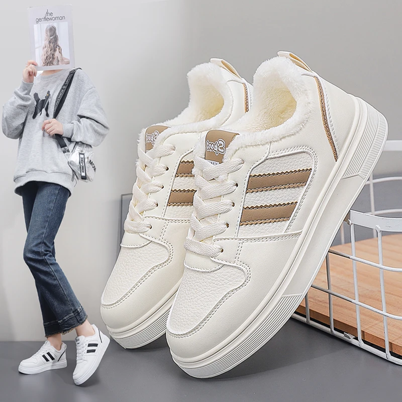 加绒/单里小白鞋女新款秋冬季爆款平底百搭防滑休闲板鞋棉鞋