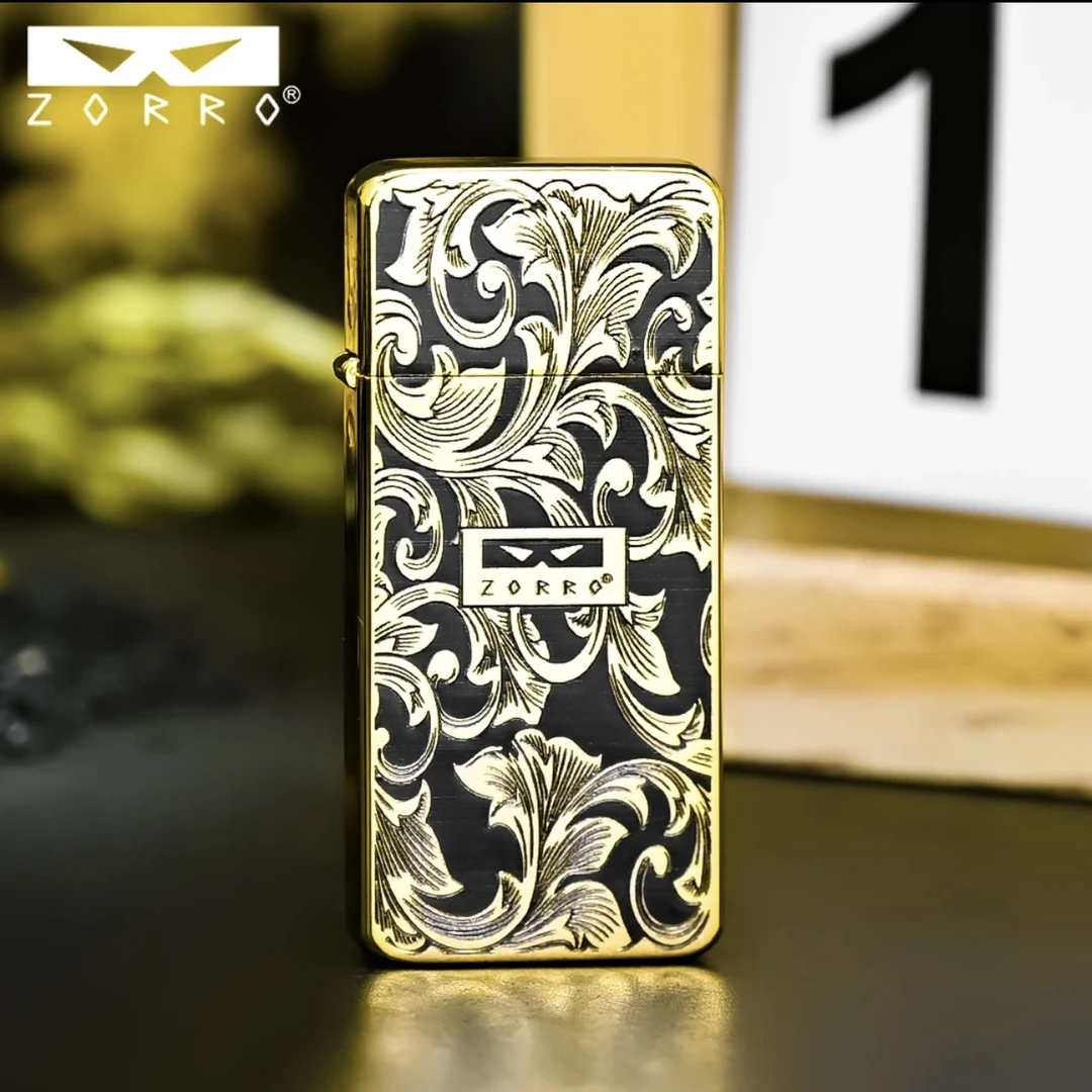 ZORRO佐罗超薄煤油打火机男士超薄ZC5黑金唐草创意打火机精雕礼物