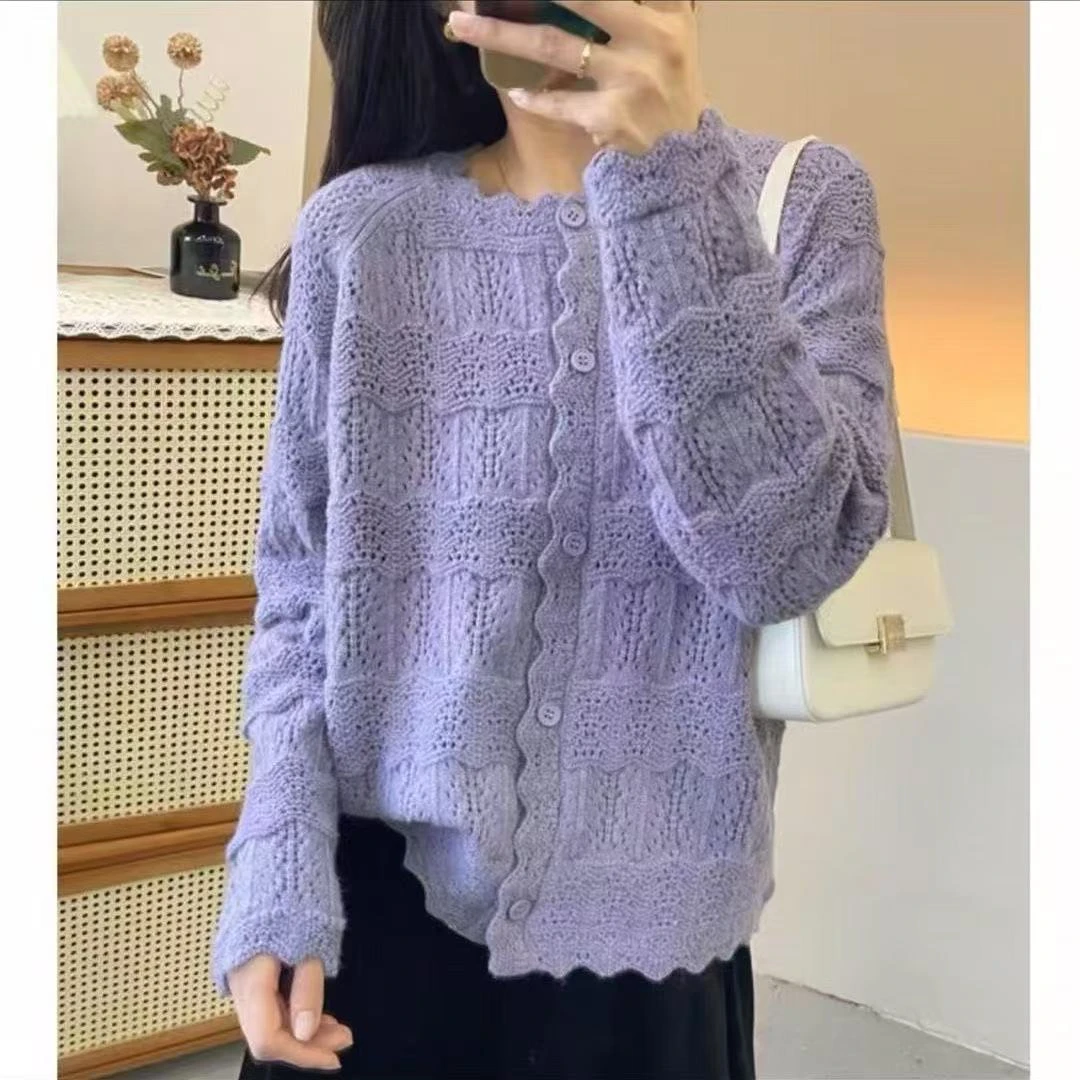 荷叶边2025年新款小香风软糯毛衣针织开衫外套女春秋长袖上衣春季