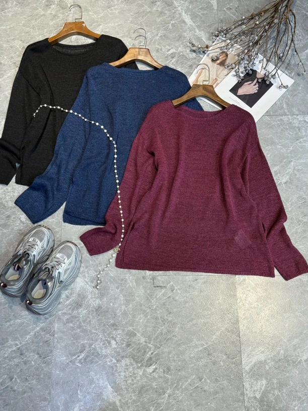 秋季新款常规款极简风和纸纱毛针织衫打底衫修身侘寂风