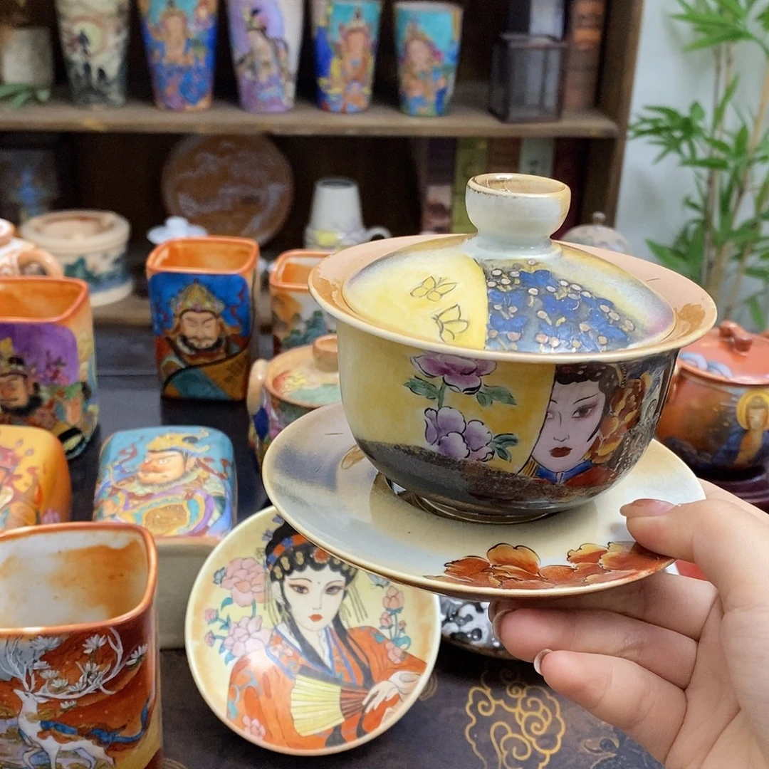 花旦盖碗手工手绘制作茶具
