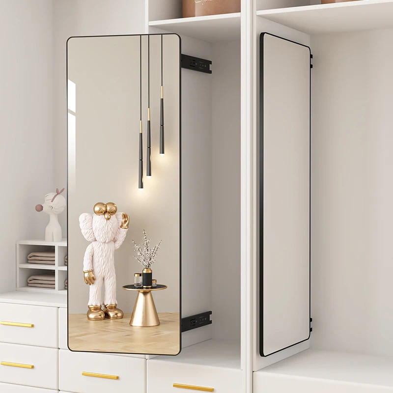 推拉全身镜家用内装隐形可关闭衣柜镜子旋转折叠伸缩滑轨暗藏穿衣