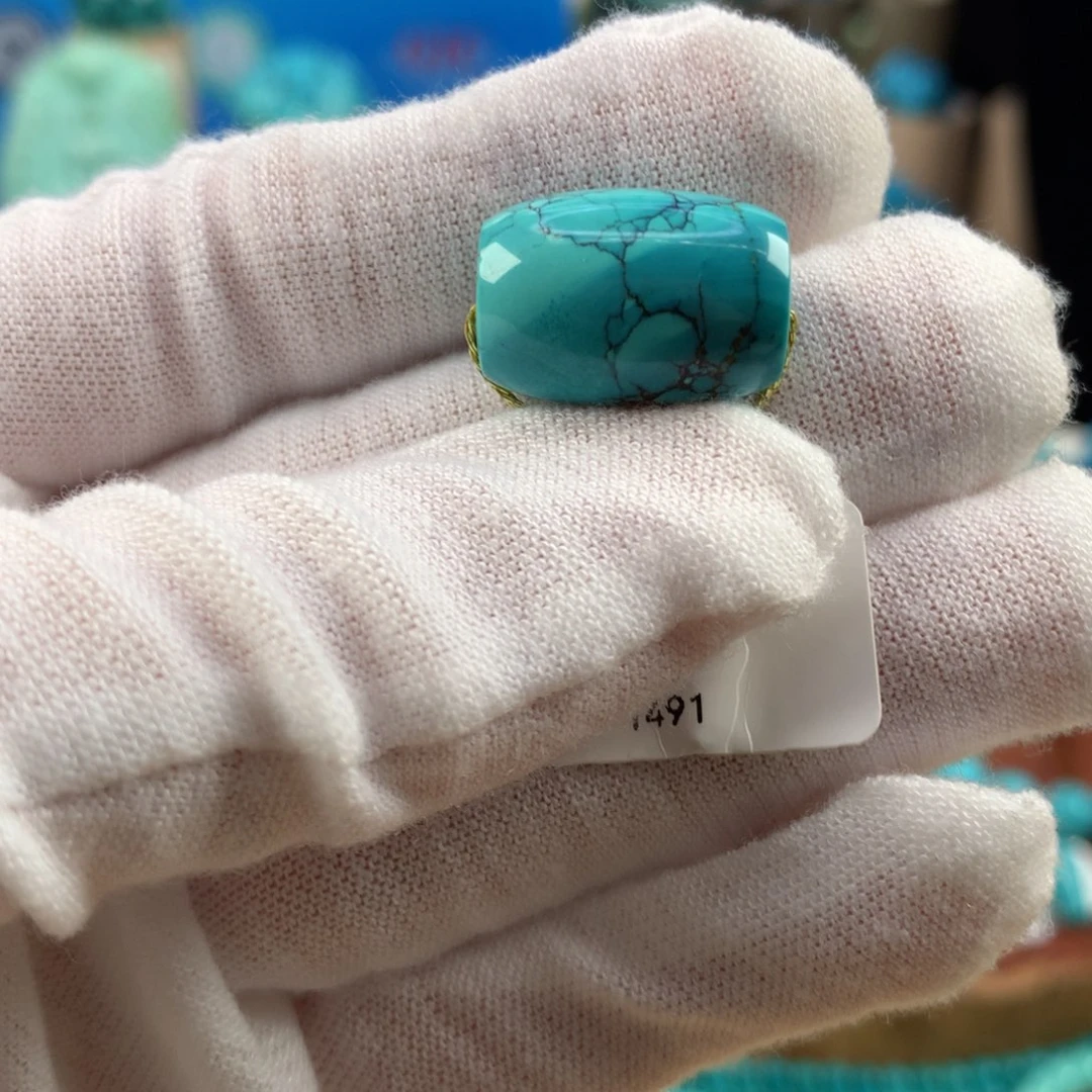 绿松石未镶嵌珠宝奇石高瓷水波纹网花桶珠12.3*17.7mm
