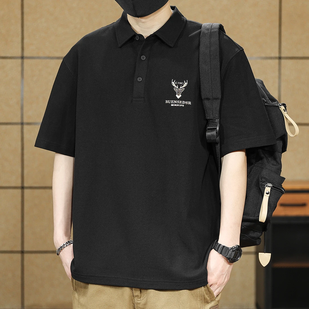 美式polo衫男短袖t恤男士夏季宽松大码潮牌2025新款男款体恤男装
